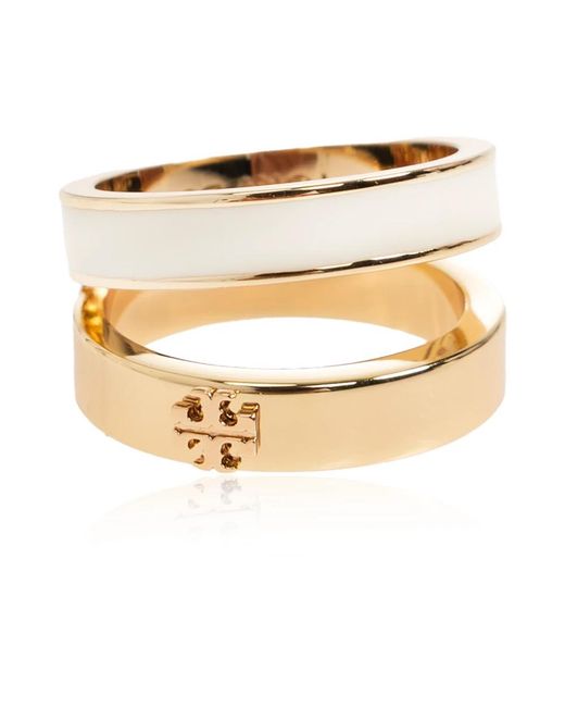Tory Burch Logo Ring in het Metallic