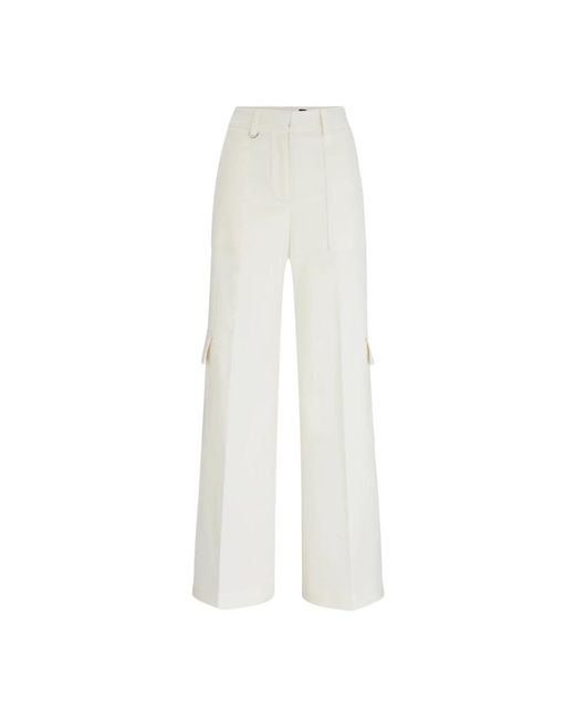 Pantalones blancos de algodón corte recto Boss de color White