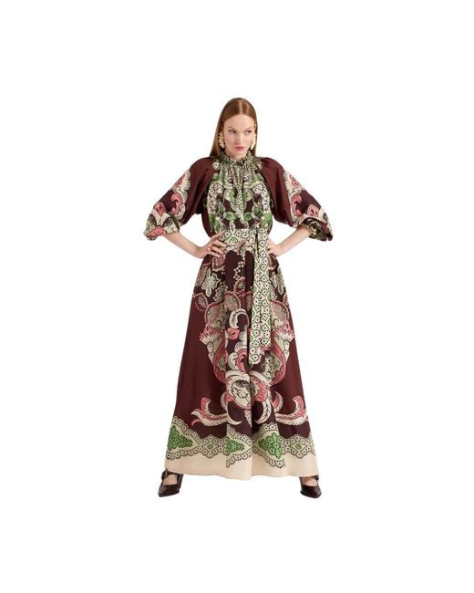 LaDoubleJ Kleedjes ,Veelkleurig ,Abundance Goddess Zijden Voile Jurk in het Brown