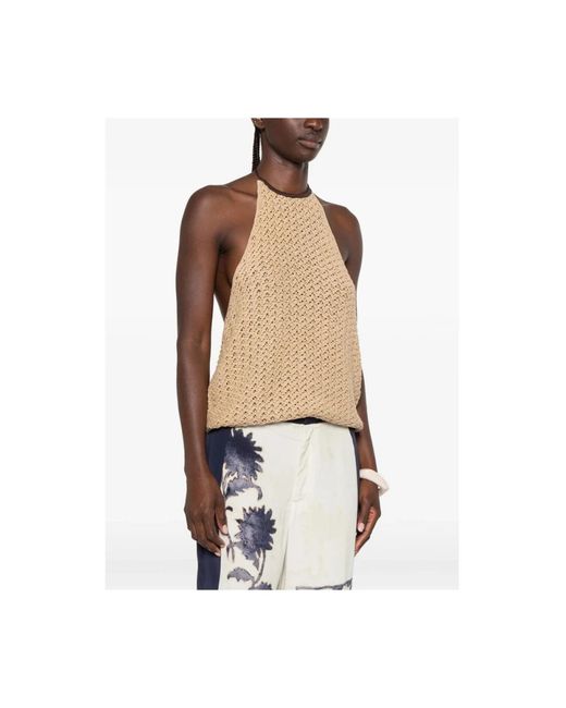 Sir Tops ,Halterneck Haakwerk Top in het Natural
