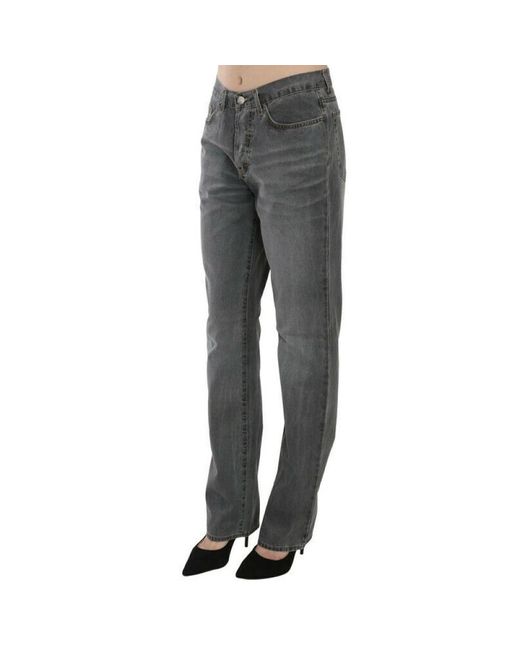 Just Cavalli Just Cavalli Gray Washed Mid Waist Straight Denim Pants Jeans