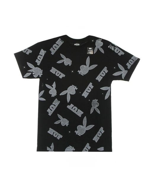 Huf Tops ,Zwart ,Katoen Patroon Tee X Playboy Zwarte T-Shirt in het Black voor heren