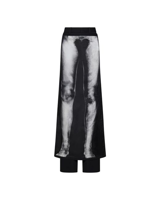 Jean Paul Gaultier Zwarte Wollen Broek Met Rokpaneel in het Black