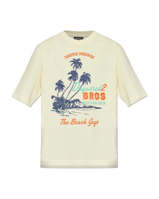 DSquared² Tops ,Geel ,Katoen T-Shirt Met Print in het White voor heren