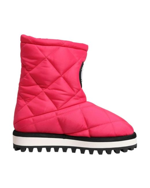Dolce & Gabbana Pink Rosa & Weiße Gepolsterte Mid-Calf Stiefel