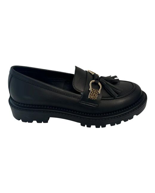 Borbonese Black Leder mokassin mit gummisohle accessoire