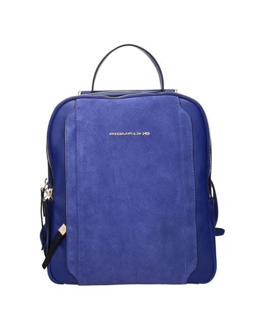 Piquadro Blauwe Leren Rugzak Met Vintage Effect in het Blue