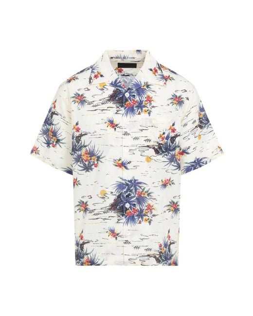 Prada Tropical Print Short-Sleeved Shirt With Classic Co in White für Herren