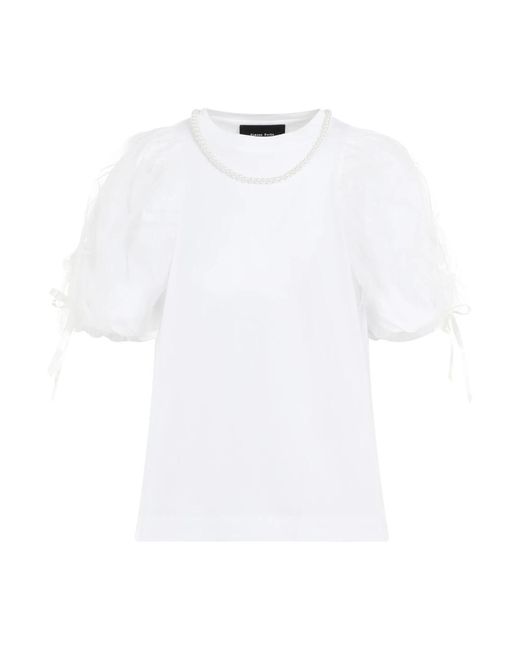 Camiseta con superposición de tul y cuentas en blanco/perla Simone Rocha de color White