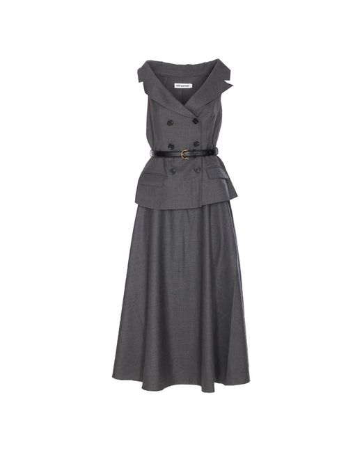 Self-Portrait Grijze Mouwloze Getailleerde Jurk Brede Kraag in het Gray