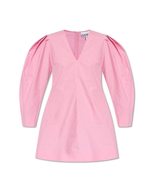 Ganni Pink V-Ausschnitt Kleid