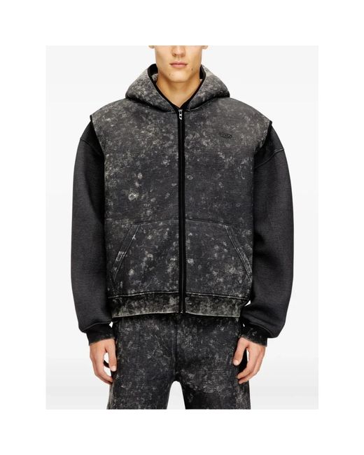 DIESEL Jassen ,Zwart ,Katoen Hooded Sweater Met Rits in het Black voor heren