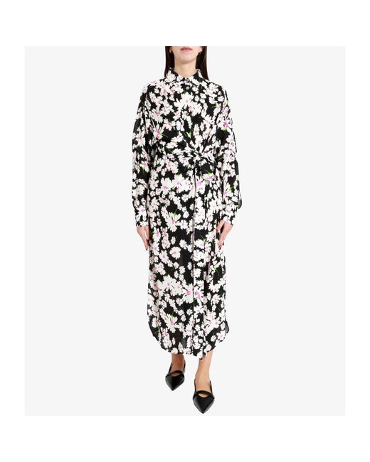 MSGM Kleedjes ,Veelkleurig ,Katoen Bloemenprint Katoenen Jurk Met Hoge Hals in het White