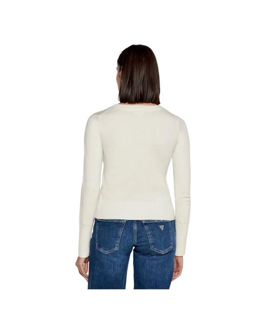 Guess White V-Neck Knitwear
