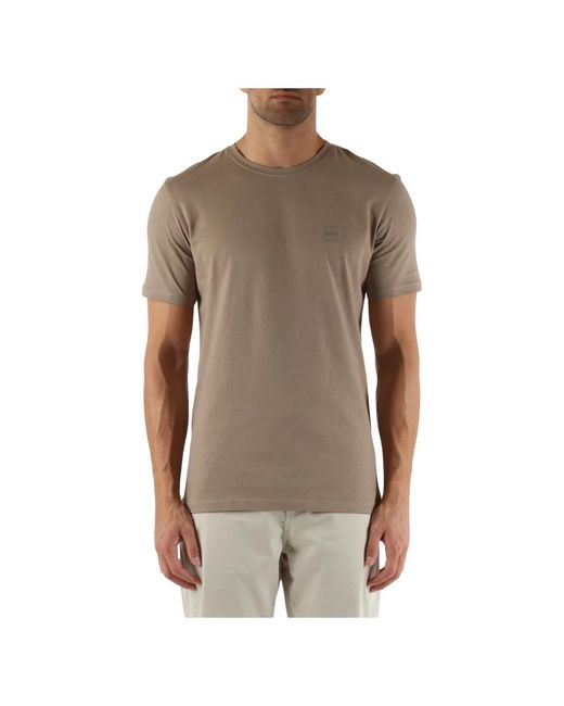 T-shirt in cotone con patch logo frontale di Boss in Brown da Uomo