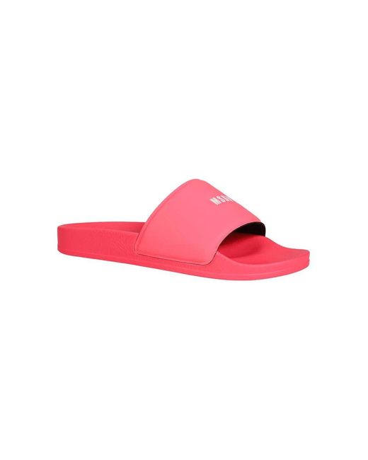 MSGM Pink Logo Slides Runde Zehenkappe Polyurethan