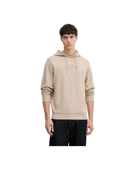 Guess Textured Patch Logo Hoodie in het Natural voor heren