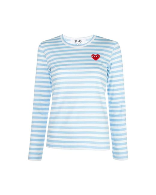 COMME DES GARÇONS PLAY Blue Gestreiftes t-shirt mit rotem herz