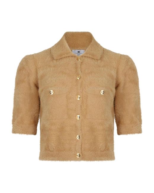 Elisabetta Franchi Truien & Vesten ,Geel ,Mini Vest Met Juweelknopen in het Brown