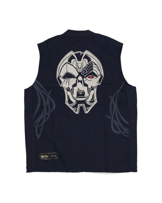 DOLLY NOIRE Jassen ,Zwart ,Katoen Zwarte Jhin Gilet Met League Of Legends Borduurwerk in het Blue voor heren