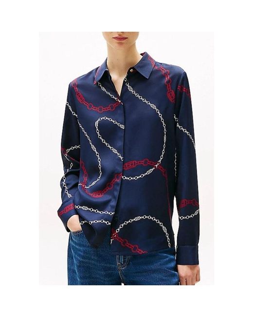 Tommy Hilfiger Blue Weiches Viskose Regular Ls Hemd