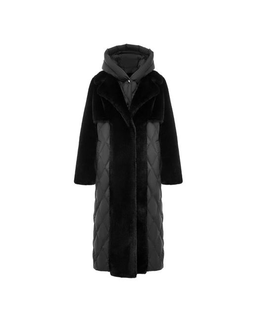 CESARE GASPARI Black Gesteppte kunstpelzjacke mit gürtel