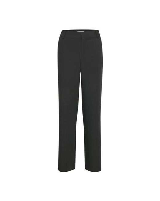 Gestuz Broeken ,Zwart ,Polyester Zwarte Broek Met Rechte Pijpen in het Black