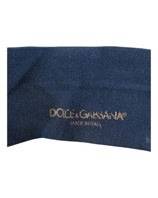 Dolce & Gabbana Ondergoed ,Blauw ,Katoen Blauwe Katoenen Logo Over Kuit Sokken in het Blue