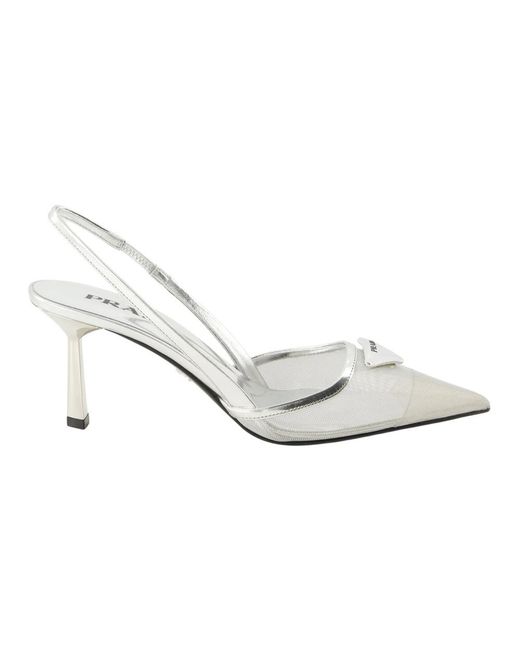 Prada White Mesh Pointed-Toe Pump