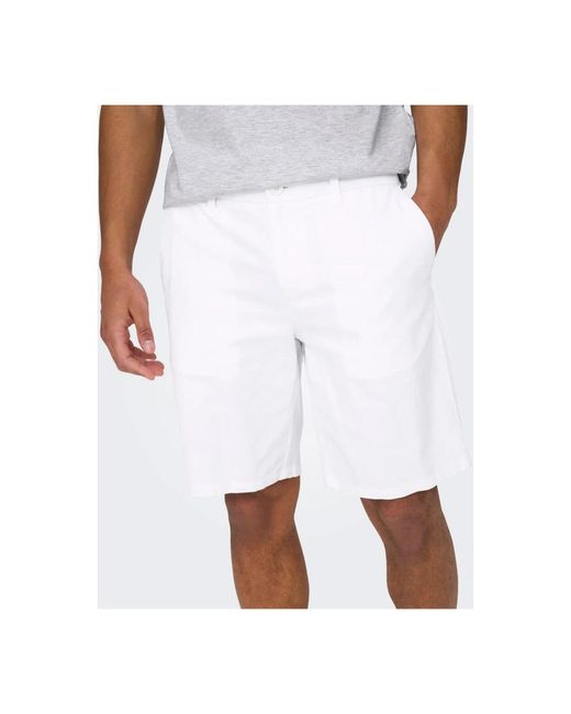 Only & Sons Leinen bermuda shorts für männer in White für Herren