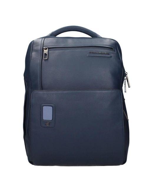Piquadro Blaue Leder-Rucksäcke Mit Frontlogo in Blue für Herren