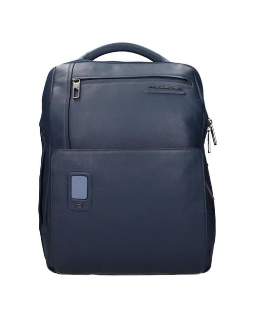 Piquadro Blauwe Leren Rugzakken Met Voorlogo in het Blue voor heren
