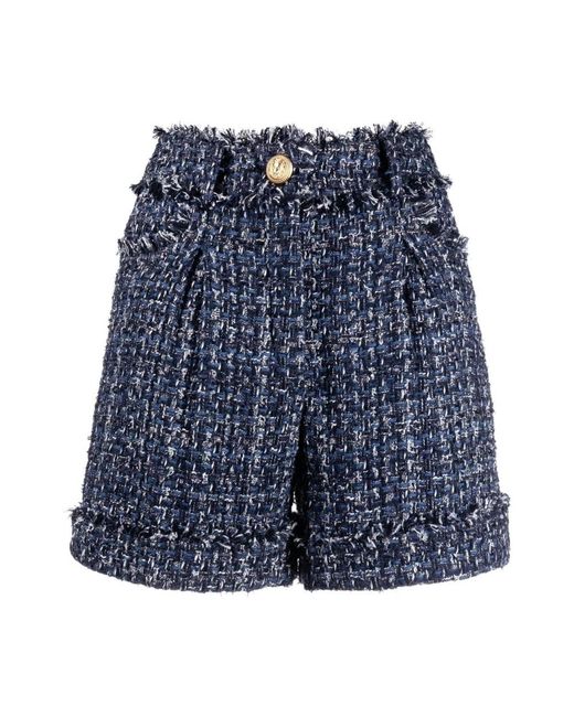 Balmain Blue Tweed High-waisted Shorts