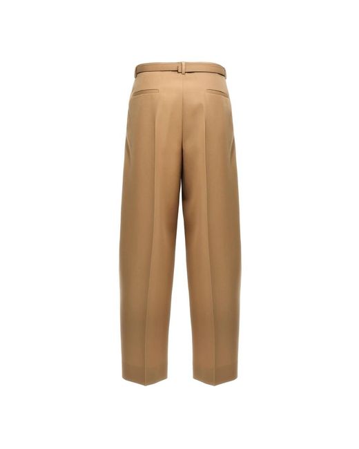 Jil Sander Broeken ,Wol Belted Pleated Broeken in het Natural
