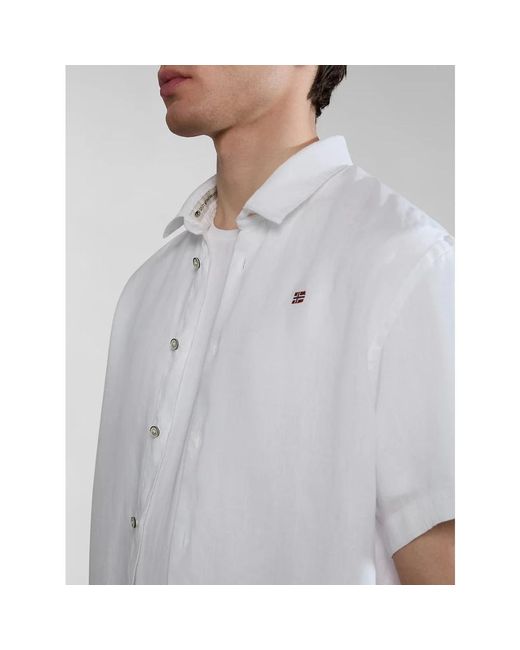 Napapijri Weißes leinen-casual-hemd in White für Herren