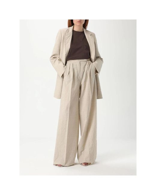 Max Mara Wijde Pijpen Geplooide Broek in het Natural