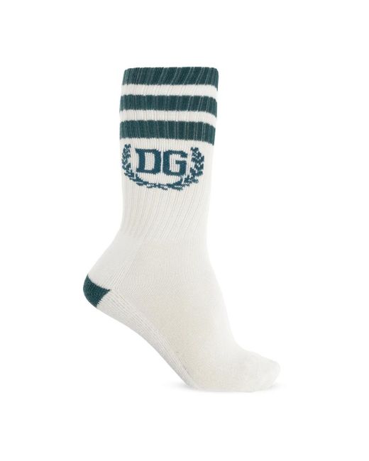 Dolce & Gabbana Ondergoed ,Wit ,Katoen Cotton Socks With Logo in het Blue voor heren
