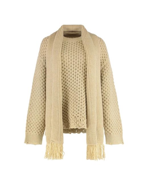MM6 by Maison Martin Margiela Natural Zerstörter Wollmisch Rundhals Pullover