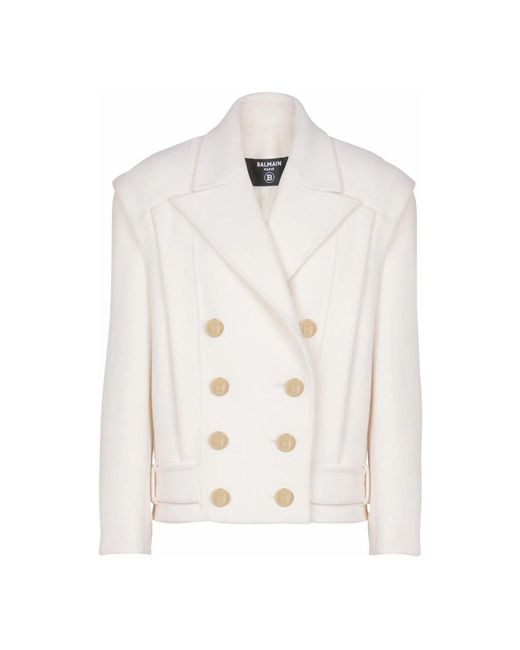 Double-Breasted Coats Balmain de color White