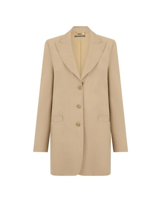 Alberta Ferretti Lange, Single-Breasted Blazer in het Natural