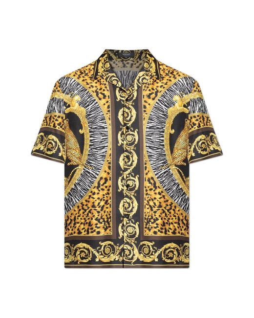 Versace Zijden Korte Mouwen Overhemd in het Yellow voor heren