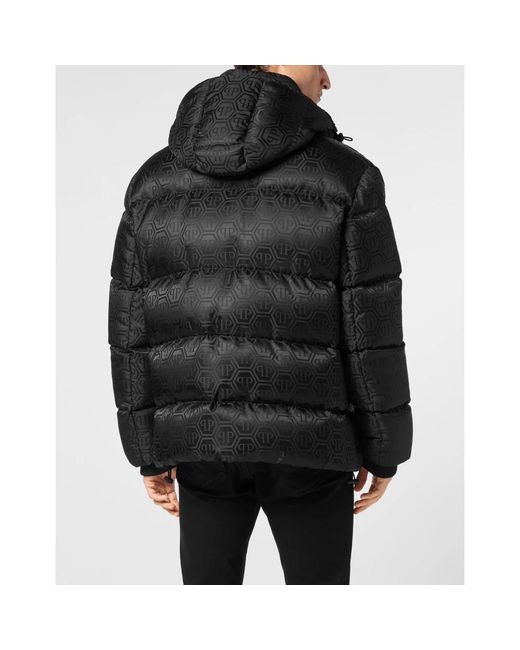 Philipp Plein Jassen ,Zwart ,Nylon Oversize Nylon Jacquard Bomber Monogram in het Black voor heren