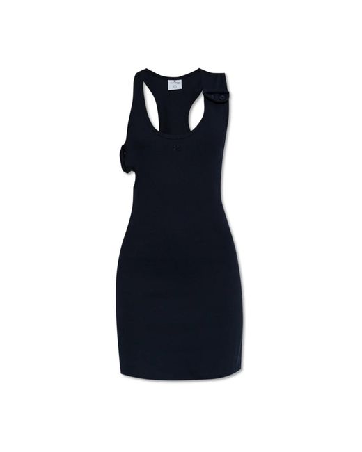 Courreges Kleedjes ,Blauw ,Katoen Ribgebreide Jurk Met Bandjes in het Blue