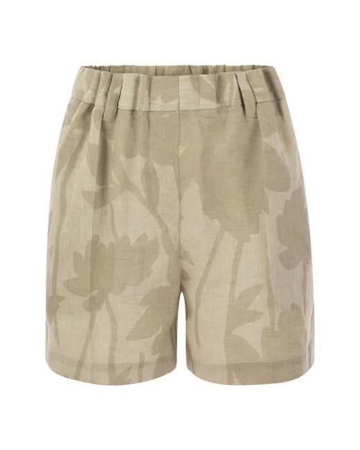 Shorts con cintura fruncida en ramage print Brunello Cucinelli de color Natural