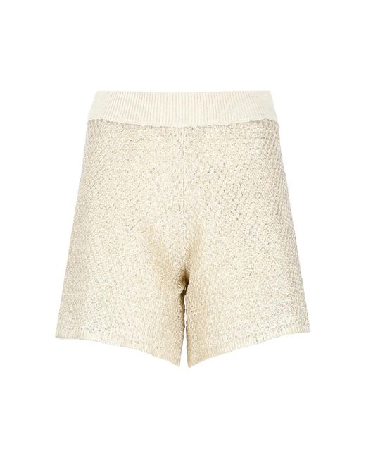 Shorts in lino avorio con rete di Peserico in Natural