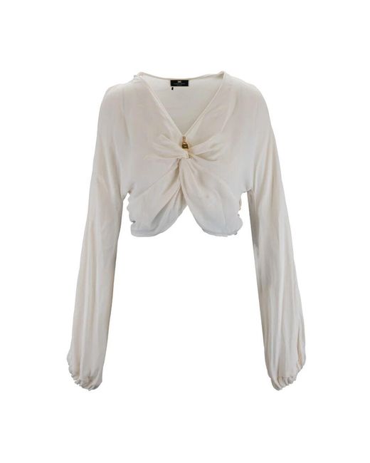 Elisabetta Franchi Gray Bluse mit v-ausschnitt und einzigartigem detail