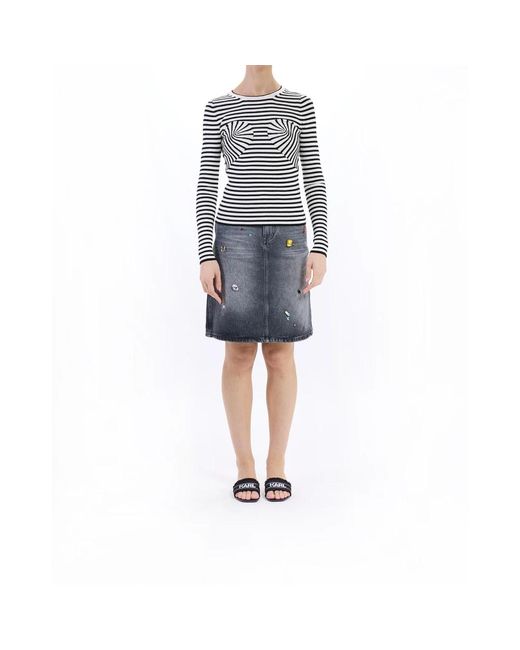 Marc Jacobs White Gestreifter Strick-Crewneck-Pullover