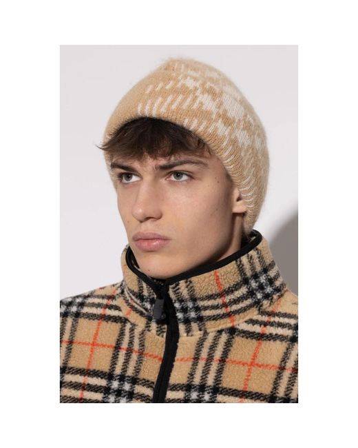 Burberry Accessoires ,Wol Check Mohair Wool Blend Beanie in het Natural voor heren