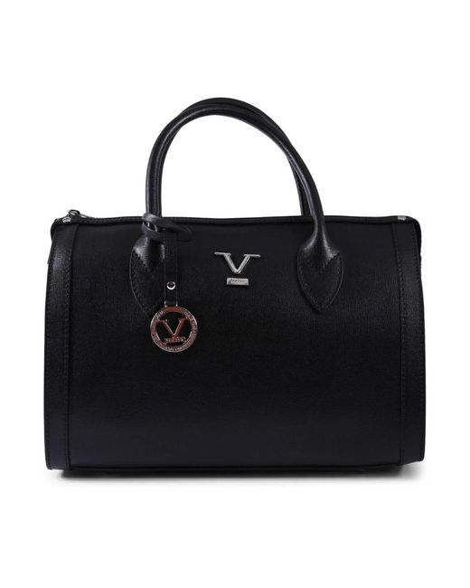 19V69 Italia by Versace Black Stilvolle schwarze lederhandtasche mit struktur