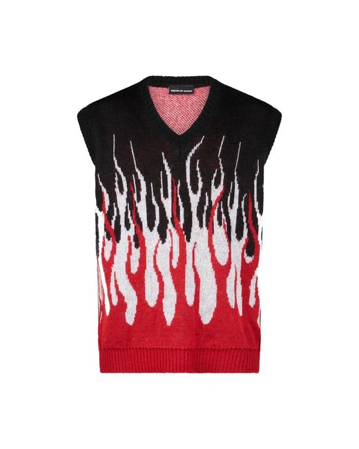 Vision Of Super Red Sleeveless Jumpers for men